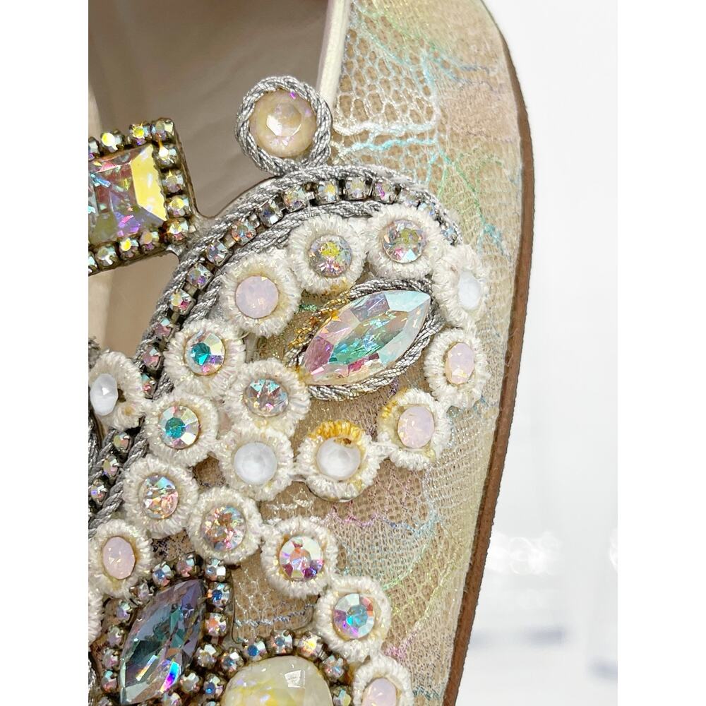René Caovilla Veneziana Iridescent Shimmer Lace Crystal Slingback Heels IT 38 - Picture 10 of 16